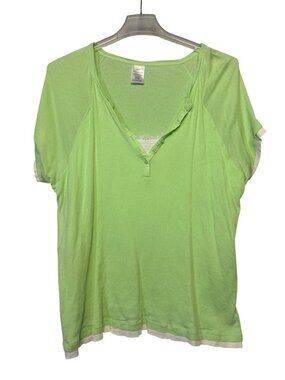Avon Womens V-Neck Green Layered Lace Accent T-Shirt 3X Cotton Short Sleeve